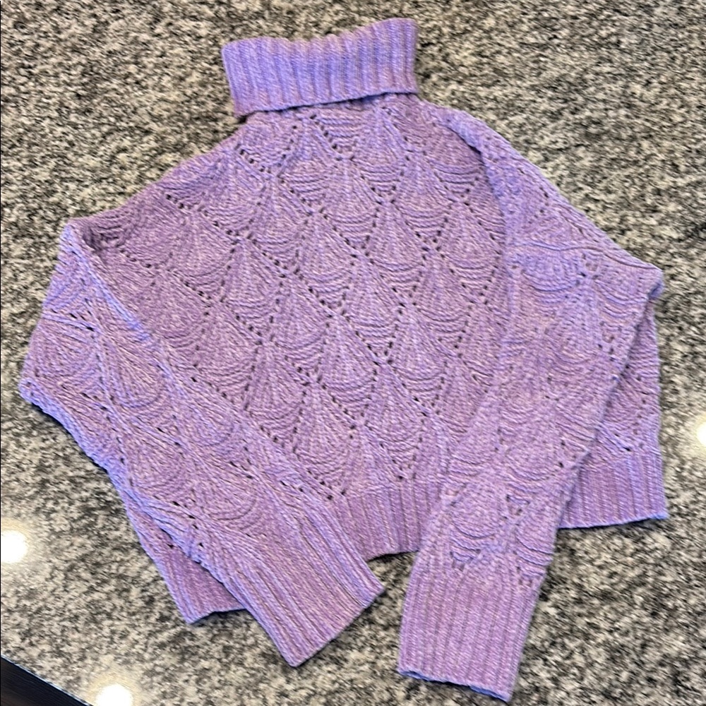 POL Purple Cable Knit Cowl Sweater